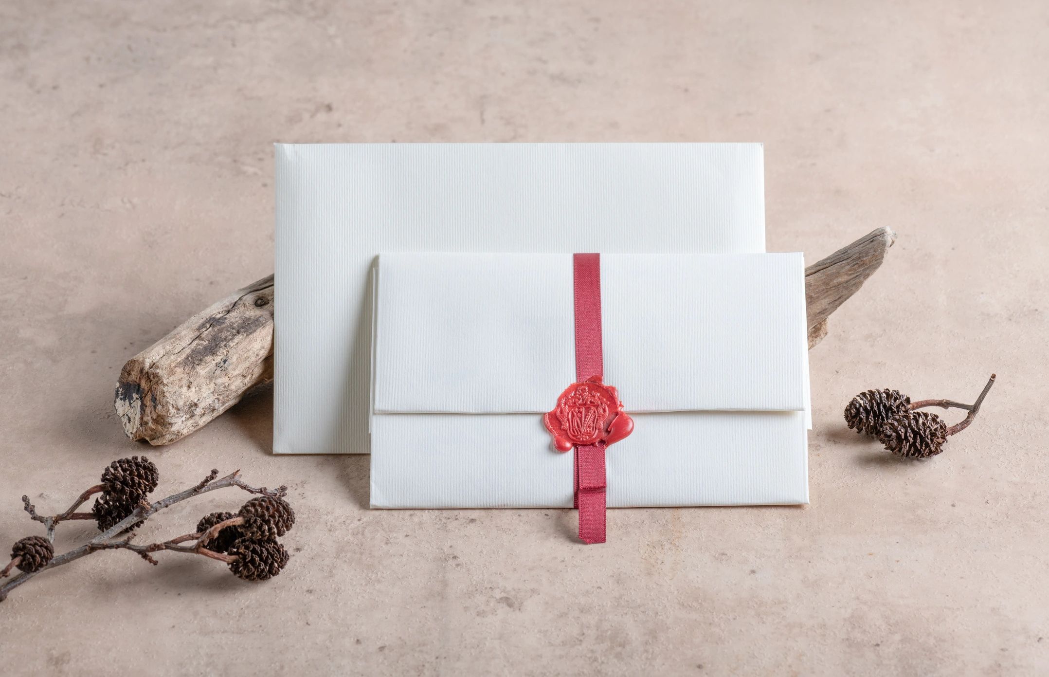 Envelope and stationery packed in a box ready to mail